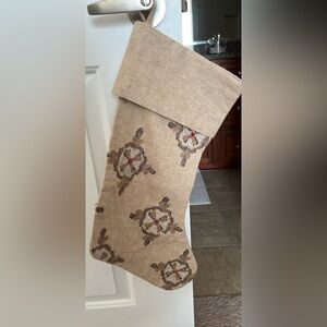 Pottery Barn Christmas Stocking. Lined-Embroidered Linen-Excellent- Like New!